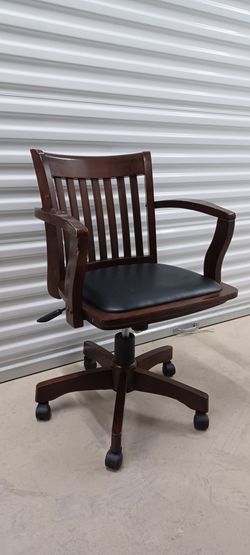 Wood Swivel Desk Chair with Black Cushion