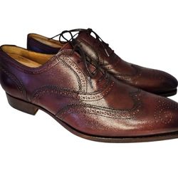 DESIGNER OLIVER WICKS MAN WINGTIP BROGUE OXFORDS BURGUNDY SIZE 44/10-10.5
