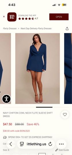 Navy chiffon long sleeve mini dress