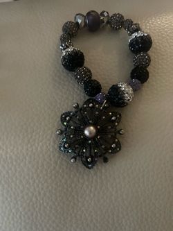 Beaded Stretch Bracelet with Butterfly Pendant