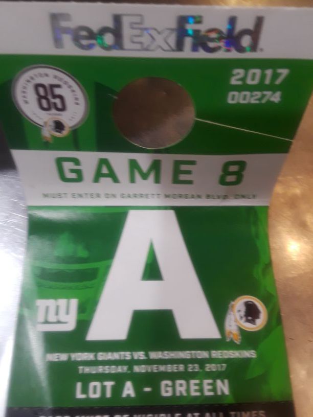 Giants at redskins parking ticket..green lot A