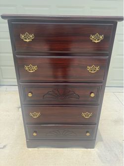 Dark Walnut Tall Chest 5 Drawer Dresser H 49xL31x16