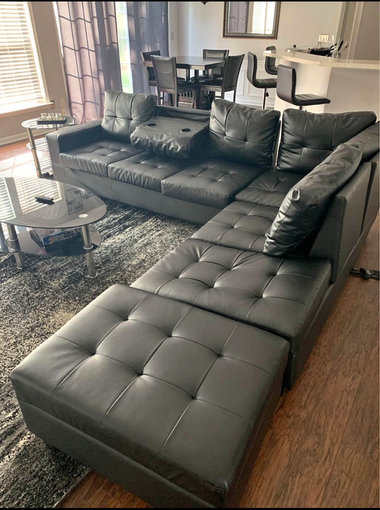 NEW BLACK LEATHER SECTIONAL SOFA COUCH 