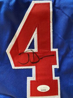 Detroit Pistons Dennis Rodman Autographed Blue Jersey JSA Stock