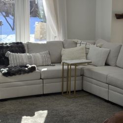 Solimar Sand White Fabric 6 Piece Modular Sectional