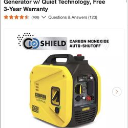 Champion 2500/1850-Watt Recoil Start Dual Fuel Gasoline and Propane Inverter Generator w/ Quiet Technology, new 0 hours slvg. As i
