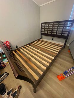 Dark Wood Queen Bed Frame with Slats