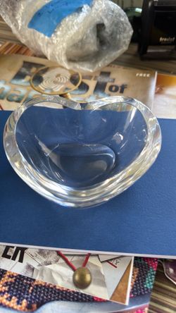 Crystal heart shaped 4” signed Orrefors dish