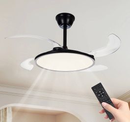 Modern 42” Retractable Ceiling Fan with LED Light and Remote Control