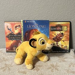 Lion King DVDS, Book +Plush (Lot of 4)