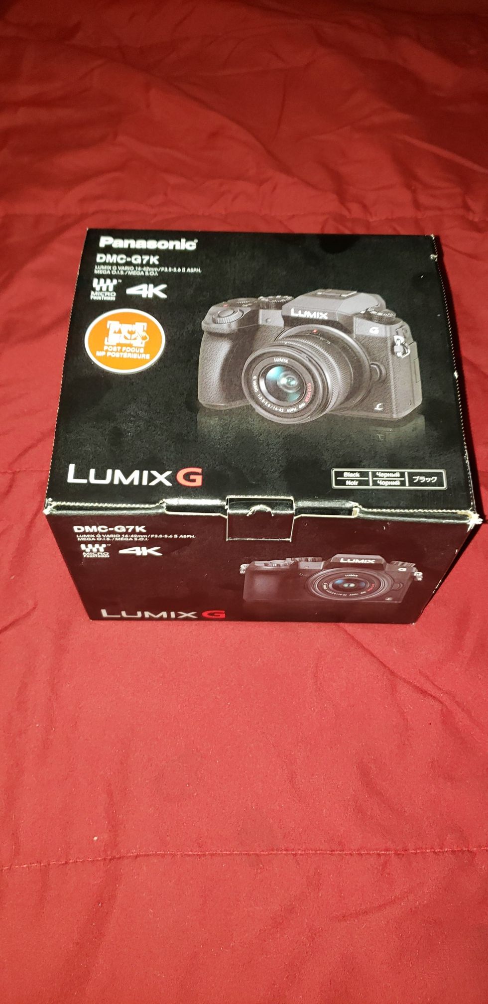 Lumix G7 in box never used with accessories, Rode microphone, universal camera stand, deadcat go mic windshield.