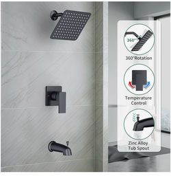 SunCleanse Tub Shower Faucet Set with Pressure Balance Valve, 8-Inch Rain Shower Head and Tub Spout,