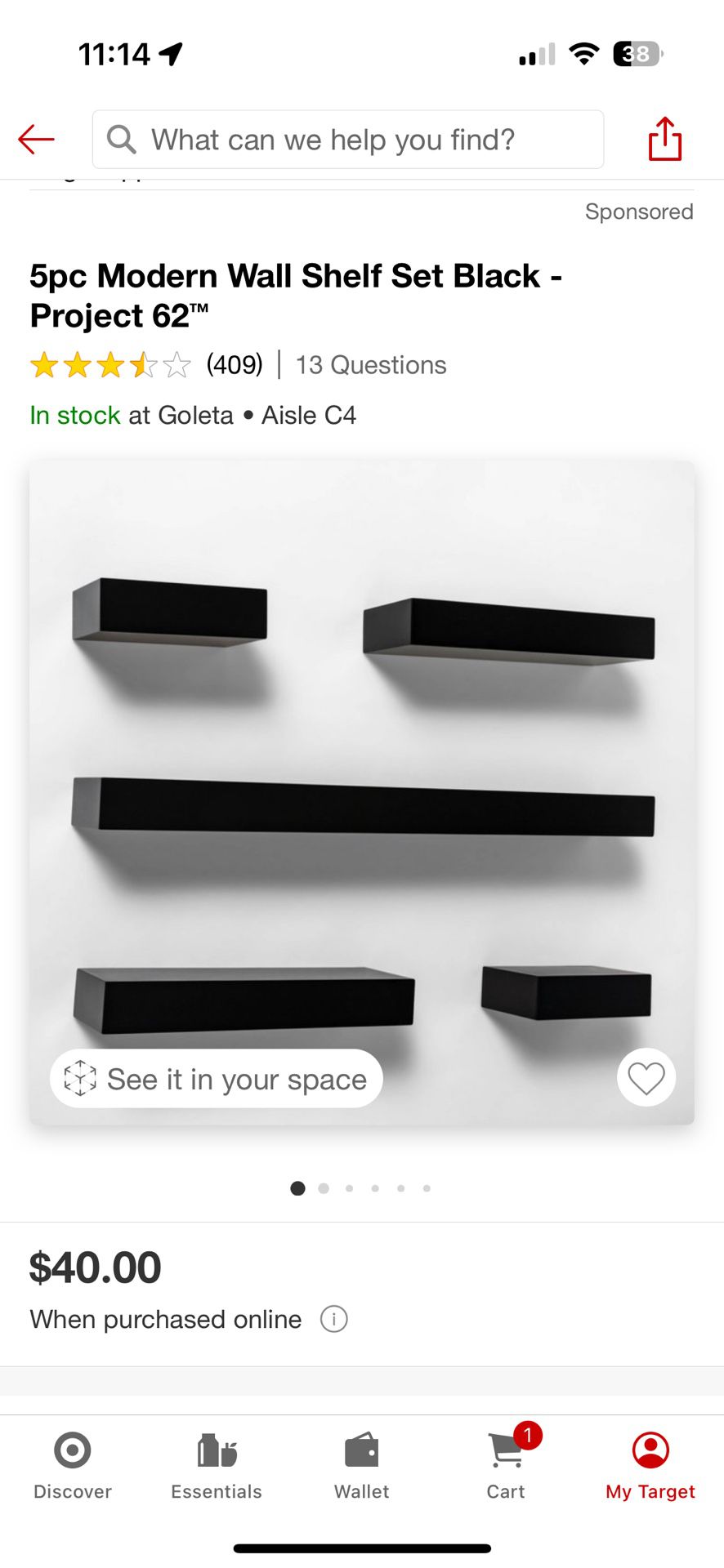 5pc Modern Wall Shelf Set Black - Project 62™