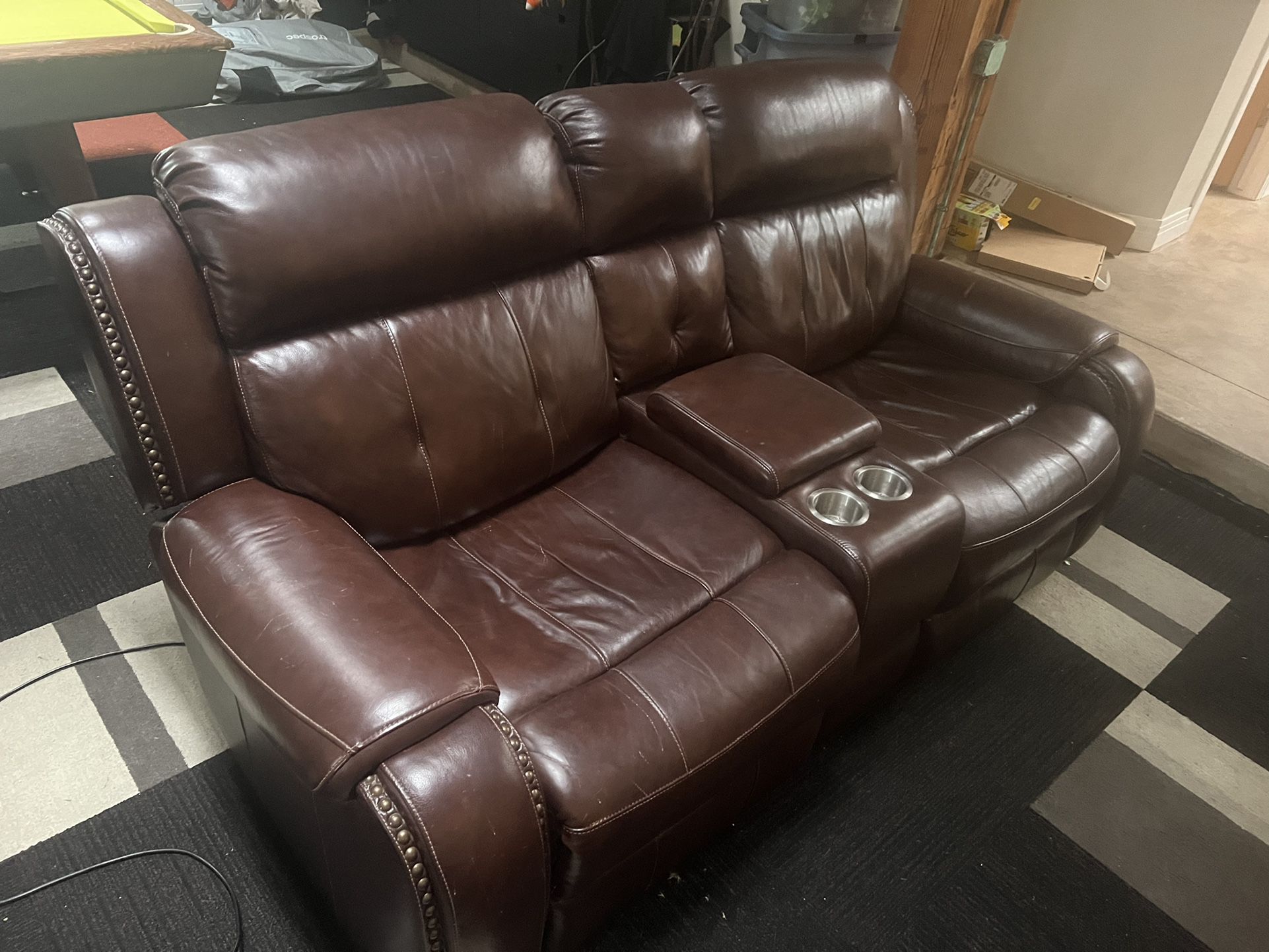Leather Reclining Console Love Seat