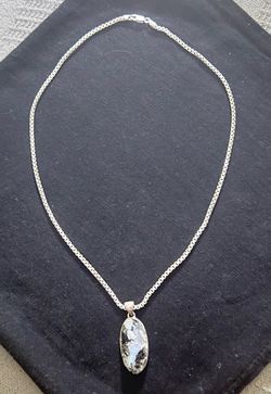 Sterling Silver Tourmaline in Moonstone Pendant on 22” Sterling Silver Box Chain Necklace