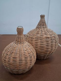 Wicker-Wrapped Glass Demijohn Bottles Set of 2