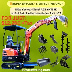 NEW 2025 1.4 TON Diesel Excavator + All Attachments 18.4HP Yanmar Diesel
