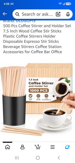 500 Pcs Coffee Stirrer and Holder Set 7.5 Inch Wood Coffee Stir Sticks Plastic Coffee Stirrers Holder Disposable Espresso Stir Sticks Beverage Stirrer
