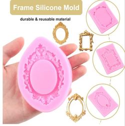 Picture Frames Silicone Mold Baroque Style Curlicues Scroll Lace Photo Frame Fondant Molds For Cake Decorating Cupcake Topper Chocolate Candy Polymer 