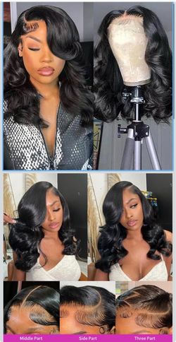 🔥Brand new 🔥 5*8 HD Lace Front Bob Wig Body Wave Human Hair Pre Plucked with Baby Hair Hd Transparent 16 Inch Short Bob Wig 200 Density Natural Blac