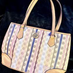 Giani Bernini Tan and Pink Tote Bag with Double Handles 
