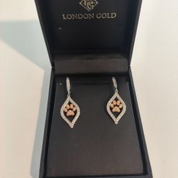 Custom London Gold Diamond And Gold Puppy Paws Earrings