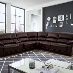 Brand New Dark Brown Top Grain Leather Power Reclining Sectional Sofa 