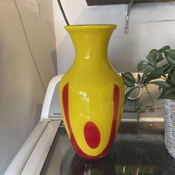 Vintage Large Bright Yellow-Red Studio Art Glass Vase Mid-Century Modern