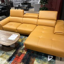 New Sectional W Adjustable Headrests.  Leather Match.  Tangerine 🍊 Or Grey.  110x68Dx29H.  Free Delivery!