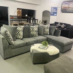 Grey Sectional With Designed Pillows ‼️new In Stock‼️