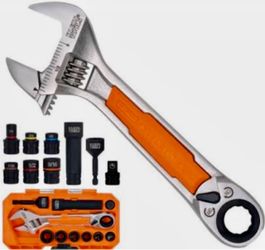 Klein Tools Adjustable Wrench with Pass-Through Ratchet Set