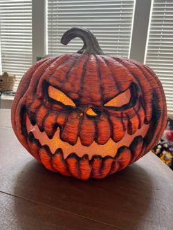 Home Depot  fat large flaming pumpkins for Halloween