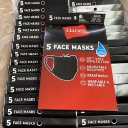Box Of 230 Masks) Hanes Black 100% Cotton Face Mask Washable Reusable