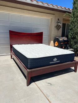 Queen Solid Wood Bed W/ Mattress & Nightstand!