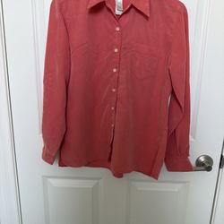LIZ CLAIBORNE Salmon Button Front Cotton Blouse Long Sleeve Shirt Small Petite