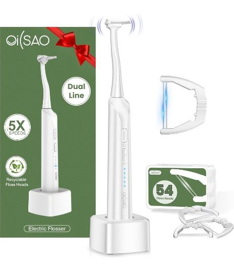 Electric Flosser for Teeth and Adults with 5 Speeds & 54 Refill Heads, Sonic Oscillation - Gentle Gum Care, Reusable Water Flosser Alternative,Dentist
