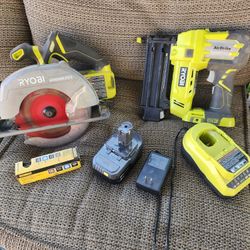Ryobi 18v Brushless Circular Saw And Brad Nailer