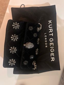 Kurt Geiger Mini Black Velvet Clutch Silver and Black