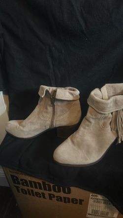 Beige Suede Fringe Ankle Boots