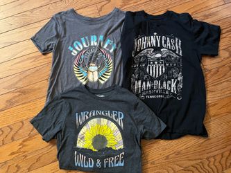 Lot of 3-T Shirts (Journey, Johnny Cash,  and Wrangler) Size s/m