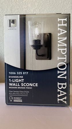 Hampton Bay Evangeline 4.5 in. 1-Light Matte Black Indoor Wall Farmhouse Sconce with Clear Seeded Glass Shade