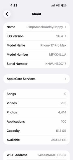 New iPhone 17 pro max 512gb