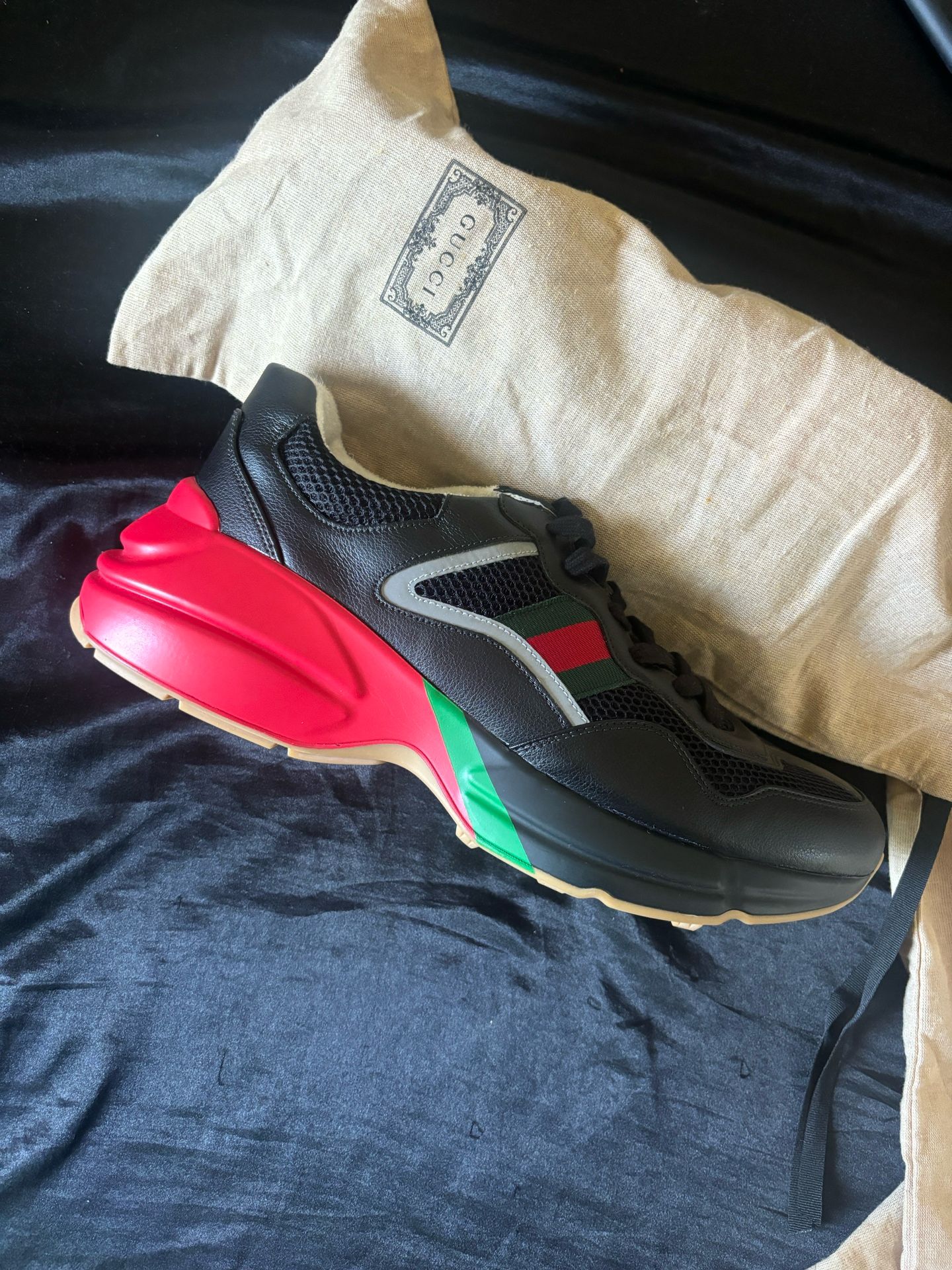 Gucci Rhyton Black Red Green Reflective Designer Shoes
