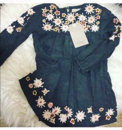 ZARA new pink and gray flower embroidered dress