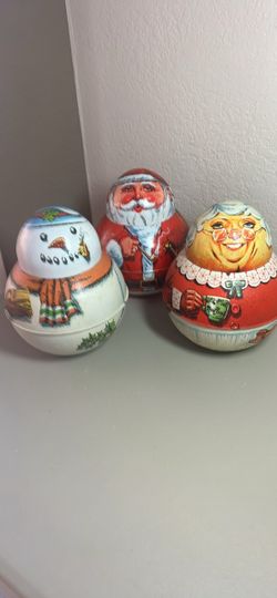 Vintage Bristol Ware 1980’s Christmas Roly Poly Tin Canisters Set of 3
