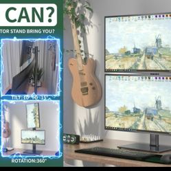 Dual Monitor Stand - Vertical Stack Screen Free-Standing Desk Mount Arm Riser Fits Two 13 to 34 Inch Computer Monitors with Swivel, Tilt, Height Adjus