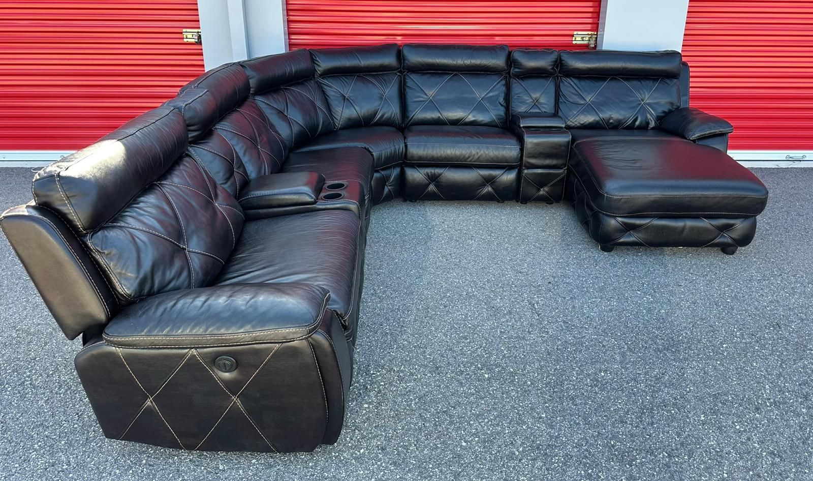 7 PCS POWERED RECLINING BLACK REAL LEATHER SECTIONAL COUCH CINDY CRAWFORD HOME DELIVERY AVAILABLE 🚚