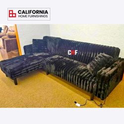 Modern Black, Gray Corduroy L-Shape Sectional Sleeper Sofa Bed w/ USB & Pillows