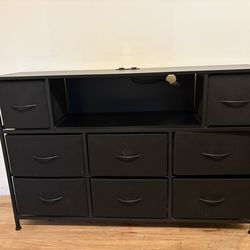 $70 – WLIVE Black Dresser / TV Stand w/ LED Lights & Charging Station
