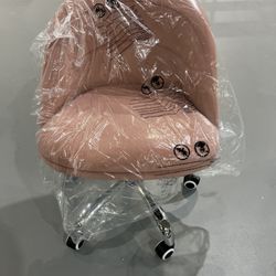 New Armless Velvet Cute Desk Office Chair Adjustable Comfy Soft Swivel Vanity Chair with Wheels for Home Office, Living Room Pink